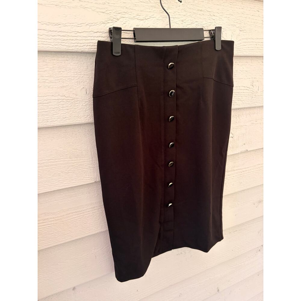 NYCC Black Button Front Pencil Skirt Size Small Career Office Chic - Picture 3 of 7